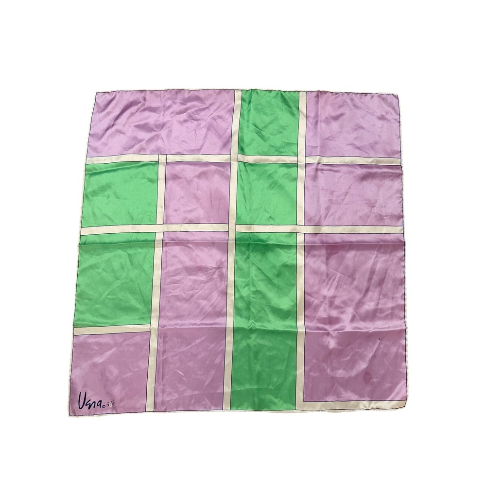 Vana Vintage Square Scarf‎ Purple Green Geometric Colorblock Silk Like 26in